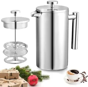 Miuly French Press 34oz, Double Insulated 304 Stainless Steel Coffee Press,Stainless Steel Coffee Maker (34oz, Sliver)
