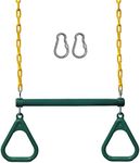 Jungle Gym Kingdom 18" Trapeze Swing Bar Rings 48" Heavy Duty Chain Swing Set Accessories & Locking Carabiners (Green)