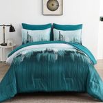 WONGS BEDDING Comforter Set Queen,Teal Green 7 Pieces Bed in a Bag Colorful Abstract Art Gradient Comforter Soft Microfiber Bedding Set with Comforter,Flat Sheet,Fitted Sheet,Pillow Shams,Pillowcases