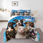 Erosebridal Cartoon Dog Full Bedding Sets for Kids Boys Girls Cherry Blossoms Comforter Set Full, Blue Butterfly Duvet Insert Cute Pug Puppy Down Comforter, Kawaii Animal Pet Bedding Comforter Sets