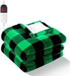 Electric Heated 62"x 84" Sherpa Buffalo Plaid Christmas Twin Blanket with 6 Heating Levels & 10 Hours Auto Off, Fast Heating Warm Washable Blanket with Over-Heat Protection, ETL Certification, Green