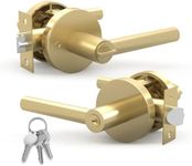 Mega Handles - RAEGEN Entrance Handle I Entry Lever Door Handle - Heavy Duty Round Locking Lever Set for Left or Right-Handed Doors - Interior/Exterior Door Levers - Satin Brass