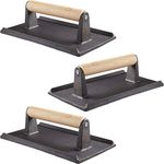 Pro Grade, Pre Seasoned Cast Iron Grill Weight 3Pk. Heavy Duty Steak and Burger Press with Wooden Handle for Grills, Griddles and Flattops. Perfect Gadget for Bacon, Paninis, Sandwiches and Vegetables