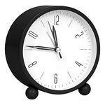 ABOUT SPACE Alarm Clock - 4 Inch Round Silent Analog Desk/Table Clock with Night LED Light- Battery Powered Simple Design for Home Office Students Kids Bedroom Clock for Study Room – PVC Black