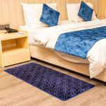 CURSHEET HOMZ prooduct Luxurious High Density Thick & Soft Ambose Print Bedside Runner/Carpet/Rug/Floor Mat Navy Blue (22 x 55 Inches)