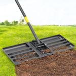 Lawn Leveling Rake with 30"x10" Foldable Curved Ground Plate, Heavy Duty 58" Long Handle Lawn Leveler Tool for Leveling Compost Soil Dirt Sand Grass Peat Moss