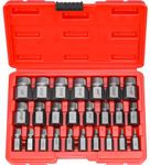 BEAUGIREW 25Pcs Hex-Head Multispline Screw and Bolt Extractor Set Easy Out Bolt Extractor Set Broken Bolt Remover Tools 1/8 Inch to 7/8 Inch in 1/32-Inch Increments, CrMo (Red-1)