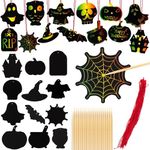 ArtCreativity Halloween Crafts (Bulk) - Scratch Art for Kids, 60 Sets with 60 Designs, 60 Sticks & Red Strings - Magic Colorful Scratch Art Party Favors, DIY Activity for Kids Classroom Decoration