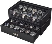 ProCase Watch Box for Men, 24 Slots Watch Display Holder with Clear Acrylic Top, Large Capacity PU Leather Case with Drawer Organizer, Jewelry Storage, Ideal Fathers Day Gift for Dad -Black