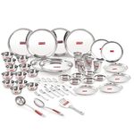 HAZEL Stainless Steel 51 Pieces Dinner Set (6 Plate, 6 Glass, 12 Bowl, 6 Spoon Set, 6 Dessert Plate, 3 pcs Serving Spoon, 6 pcs Quarter Plate, 6 pcs Fork)