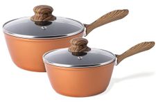 Induction Saucepan Set with Lid – Non Stick Saucepan for Induction – 2pcs Copper Sauce Pan – 16cm, 18cm Saucepot Set – by Nuovva