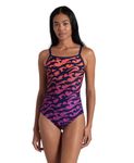 ARENA Women's Standard Performance Surfs Up Light Drop Back Swimsuit, Navy/Navy Multi, 24
