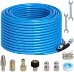 100 FT Sewer Jetter Kit for Pressure Washer, 5800PSI Water Jet Drain Cleaner Hose, 1/4 Inch NPT Corner, Rotating&Button Nose Sewer Jetting Nozzle, Pearl Corsage Pin, Waterproof Tape and 2 Spanner