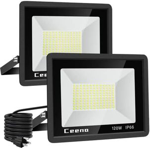 Ceena 2 Pack 120W Plug in LED Flood Light Outdoor, 12000lm Super Bright Floodlight with 5.9FT Wire, IP66 Waterproof 6000K LED Work Light for Backyard, Workshop, Basketball Court