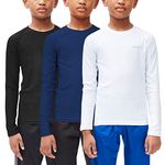 DEVOPS Youth Boys 2 or 3 Pack Compression Athletic Performance Baselayer Long Sleeve Shirts, 1# (Long Sleeve) Black / White / Navy, X-Large