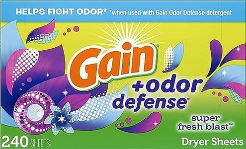 Gain + Odor Defense Dryer Sheets, Super Fresh Blast Scent Fabric Softener Sheets, 240 ct