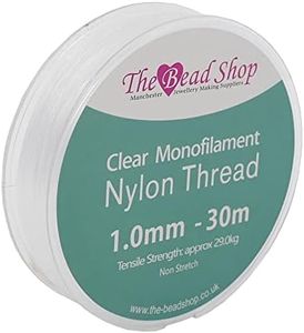 The Bead Shop Fil de nylon transparent de 1 mm - Fil à coudre invisible - Décoration à suspendre - Non extensible - Résistance à la traction d'environ 29 kg (bobine de 1 mm à 30 m)