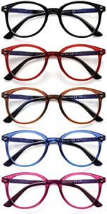 COJWIS Reading Glasses Blue Light Blocking 5 Pack Spring Hinge Fashion Readers for Men and Women Anti Glare Filter Eyeglasses (143-2 5C, 2.50, diopters)