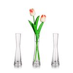 Glasseam Glass Handmade Tall Thin Flower Vase 3Pcs 20cm Modern Single Stem Narrow Clear Vases Living Room Table Centrepiece Slim Cylinder Home Decor for Wedding Ornaments Pampas Grass Tulip Rose