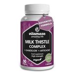 Milk Thistle Artichoke & Dandelion - Liver Support + Detox Supplement - 250 mg High Strength Extract with 80% Silymarin, 90 Vegan Capsules 3 Months - Natural and Vegan, Vitamaze