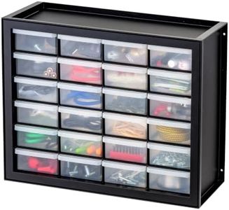 IRIS USA 24-Drawer Plastic Storage Organizer, Made in USA, Teacher Toolbox, Multi Drawer Cabinet For Garage Tools Beads Balloons Building Bricks Crafts Stickers Small Business Scrapbook Art, Black