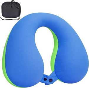 INFANZIA Kids Neck Pillow for Travel, Soft Memory Foam Kids Travel Pillow for Neck Chin Support, Portable U Shaped Neck Pillow for Home, Camping, Sleeping, Gifts for Toddler & Children (Blue&Green)