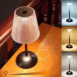 Amingulry Cordless Table Lamp, 4000mAh Rechargeable Battery Operated Lamp, 3 Way Modes & Stepless Dimmable LED Touch Lamp, Portable Retro Metal Beside Lamps for Home Desk Bedroom Restaurant(Black)