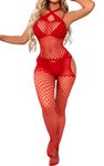 ELEGANT LAM Fishnet Bodysuit Lingerie for Women Mesh Bodystocking Babydoll Nightwear Mini Dress One Size Teddy Lingerie Underwear Nightwear