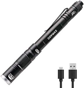 COVMAX Rechargeable Pen Light Flashlight IP67 Waterproof with Pocket Clip 4-Zoomable, Prefect for Inspection,Work,Repair
