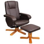 EVRE Faux Leather Fabric Armchair With Foot Stool & Reclining Functions Swivel Padded Faux Leather - Brown. Living Room Armchairs or Reading Chair