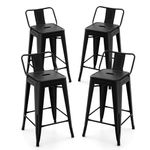 TANGZON Stackable Bar Stools Set of 4, Metal Bar Chairs with Backrest, Footrests & Anti-slip Rubber Feet, Counter Height Breakfast Stools for Home Kitchen Dining Living Room (Black, 43x40x77cm)