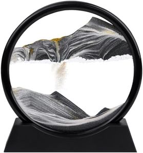 Flowing Sand Painting,3D Natural Landscape Dynamic Art Sand Painting,Round Glass 3D Deep Sea Sand Painting Artistic Sandscape for Home Ornament Desktop Art Bookshelves Decoration(Black,7 Inches)