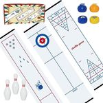 GOTHINK Games Tabletop Shuffleboard, Bowling and Curling 3 in 1 Combo Game Set, 47'' x 11'' Board with 6 Pins, 8 Pucks and 10 Rollers, Mini Tabletop Sport Game for Kids, Portable Carry Easy Set Up