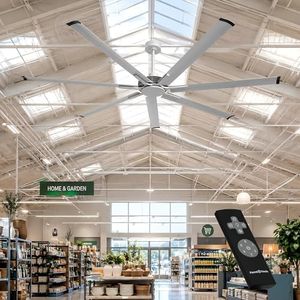 100 Inch Industrial Ceiling Fans without Lights, Large Ceiling Fan with Remote for Living Room Shop Garage, DC Motor Outdoor Ceiling Fans for Patios, Reversible 7 Aluminum Blades, Ventilador de Techo