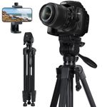 Camera Tripod, LINKCOOL Fluid Head Tripod 59" Aluminum Video Tripod with Quick Release Plate for Canon Nikon Sony DSLR Camera Camcorder