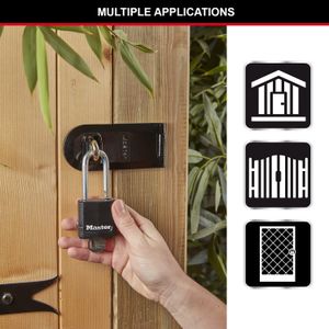 Master Lock Heavy Duty Outdoor Padlock – Weatherproof Laminated Steel, Keyed, Medium Shackle