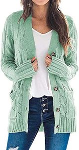 Maavoki Cardigan Maglione Donna,Casuale Manica Lunga Solido Cardigan,Elegante Sweater, Tasca Bottoni Cappotti Aperto Anteriore Verde Chiaro XL