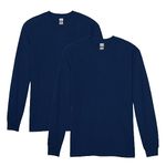 Gildan Men's Heavy Cotton Long Sleeve T-Shirt, Style G5400, 2-Pack, Navy, Medium