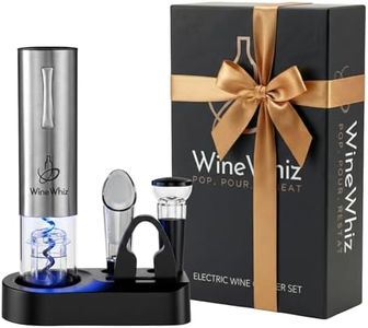Electric Wine Opener Set with Base and Accessories (Rechargeable Stainless Steel Corkscrew, Dispenser, Foil Cutter Tool, Stopper) | Lovers Gift for Housewarming, Birthday, Registry