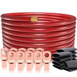 20FT 1/0 Gauge Wire Copper Clad Aluminum CAA,10pcs Lugs Terminal Connectors with 3:1Heat Shrink Tube for Power/Auto,Amplifier,Ground Cable