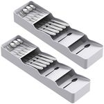 Lifewit Compact Flatware Drawer Organizer, Narrow Silverware Tray for Kitchen Drawers, Plastic Cutlery Holder for Spoons, Forks and Knives, Utensils Storage Organization, 2 Pack, Gray