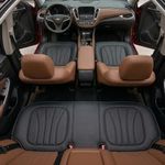 Padded Car Seat Covers Full Set with Storage Organizer, Anti Slip Car Seat Cushions Protector Mat Set, Breathable Leather Pillow Cover for Cars, Accessories for Driver, Passenger & Rear Seats (Black)