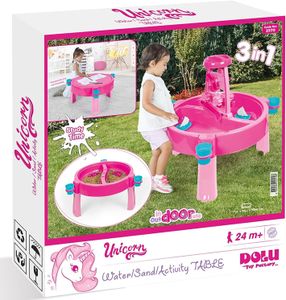 DOLU Kids 3-in-1 Sand & Water Pit with Drawing Table – Pink Outdoor Play Desk
