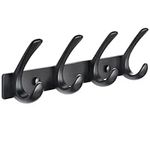 BOOKARROW Coat Hook Wall Mounted Matt Black - Heavy Duty Solid Aluminum Wall Coat Rack - Screws Fixed Wall Hanger Hooks for Hat Towel Bag Robes Purses 610B-4