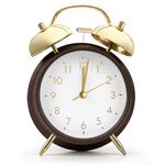 ABOUT SPACE Alarm clock - 6 Inch Twin Bell Alarm Clock for Heavy Sleepers Analog Table Clock with Night Light- Battery Powered for Home Office Kids Bedroom - Brown (Battery not Included) (PVC-11.5 cm)