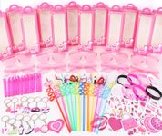 132Pcs Pink Birthday Party Favors Supplies with Goodie Candy Boxes Stuffers Includ Straw Glasses Bubble Stick Bracelet Keychain Tattoo Stickers Etc for Girls Birthday Party Decorations Supplies