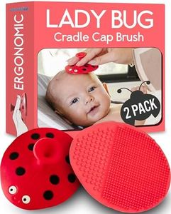 SplashEZ Cradle Cap Brush for Babies | Soothing Newborn Head Massager | Food-Grade Soft Silicone Baby Bath Brush & Scalp Scrubber | Infant Cradle Cap Comb - Organic Shape & Ladybug Design, 2-Pack