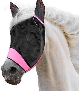 SMFUSMFU Horse Fly Mask with Ears Comfort Stretchy Face Covering for Protect Horse's Face, Ears, and Eyes from Horseflies/Tick/Bedbugs and UV Protection(Pink, Large)