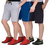 CHECKERSBAY Men's Cotton Shorts(3S-00-GRRBNA Grey,Royal Blue,Navy) Pack of 3 (Large)