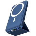 Podoru Magnetic Wireless Poratable Charger, Foldable 10000mAh Mag-Safe Battery Pack PD 22.5W Fast Charging, Mag-Safe Power Bank with USB-C LED Display for iPhone 16/15/14/13/12 All Series-Dark Blue